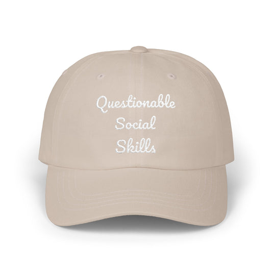 Questionable Social Skills Dad Cap – Funny Embroidered Baseball Hat for Introverts
