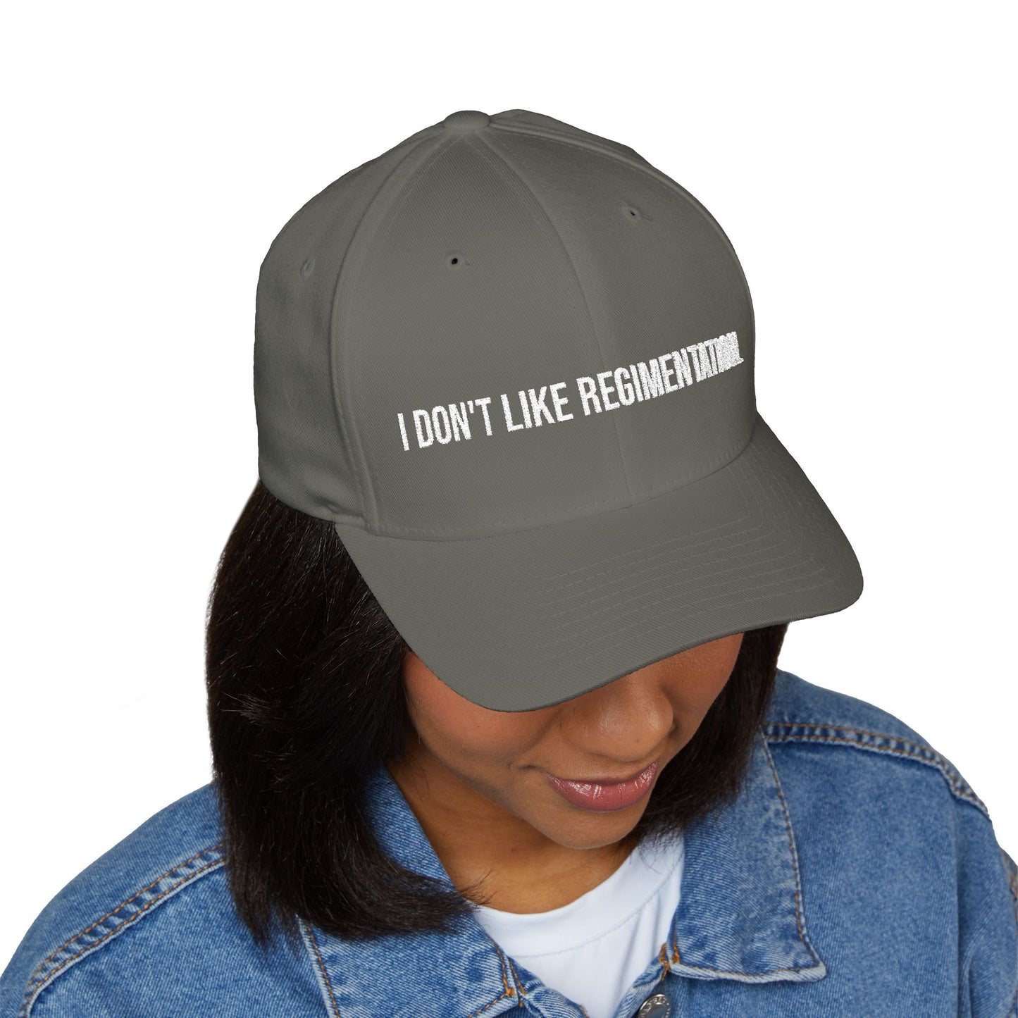 Embroidered Baseball Cap — "I Don't Like Regimentation" Conservative Statement Hat