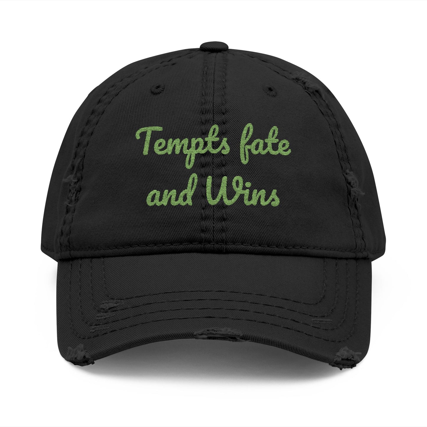 Embroidered Distressed Dad Hat — "Tempts Fate and Wins" Vintage Baseball Cap