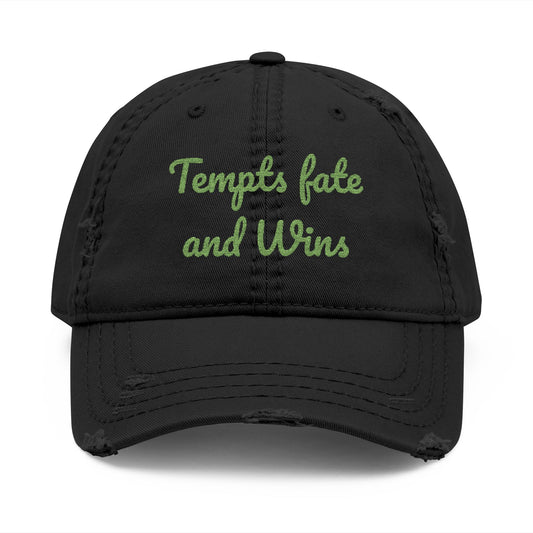 Embroidered Distressed Dad Hat — "Tempts Fate and Wins" Vintage Baseball Cap