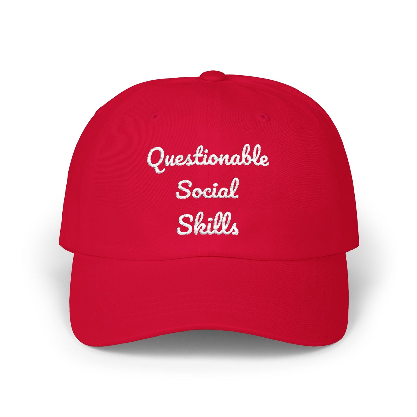 Questionable Social Skills Dad Cap – Funny Embroidered Baseball Hat for Introverts