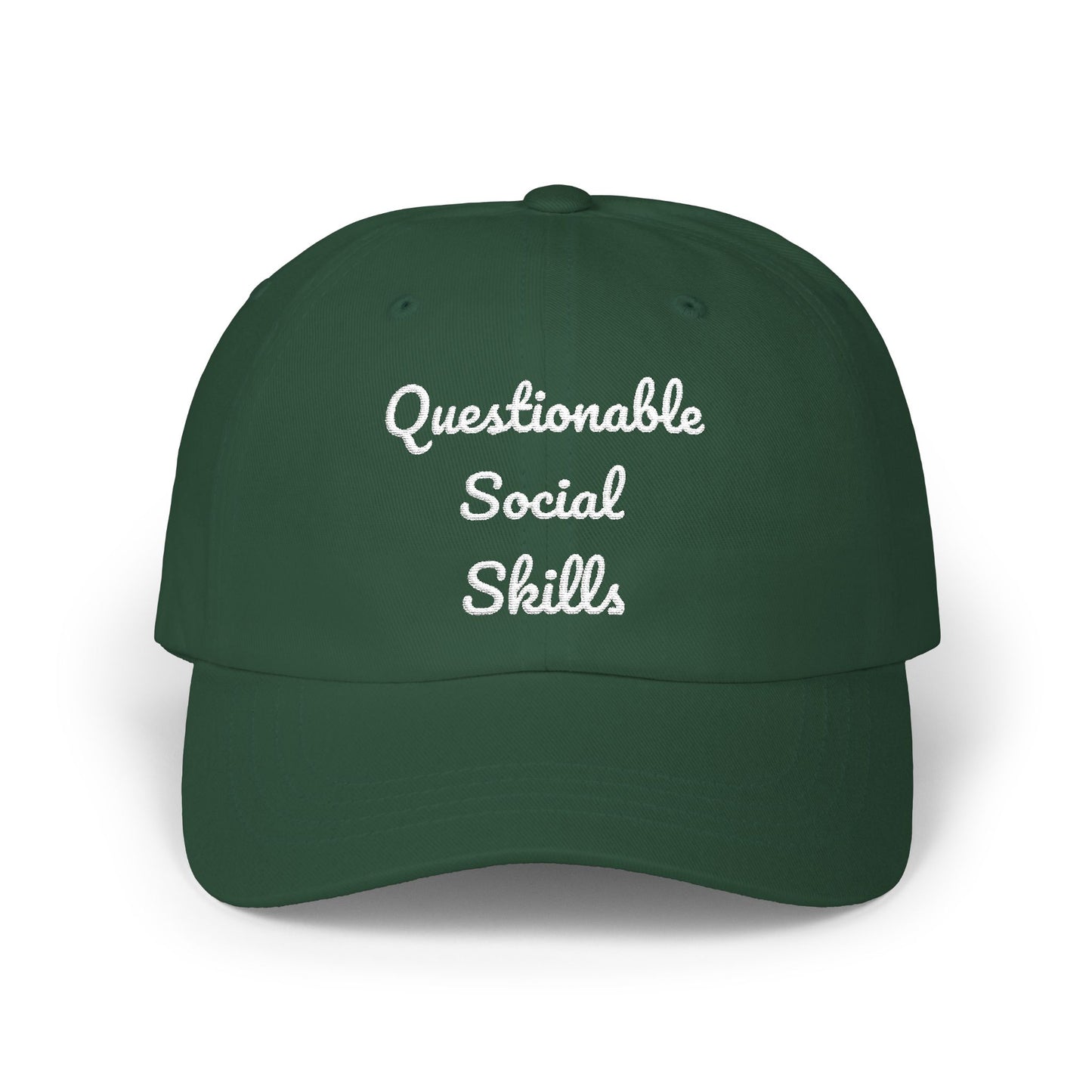 Questionable Social Skills Dad Cap – Funny Embroidered Baseball Hat for Introverts