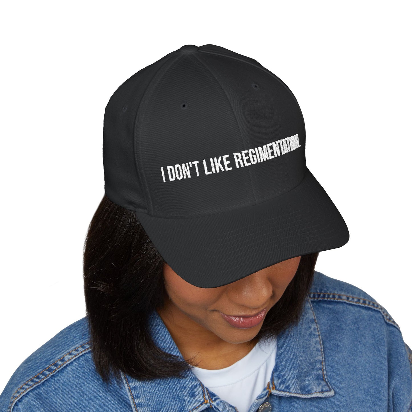 Embroidered Baseball Cap — "I Don't Like Regimentation" Conservative Statement Hat