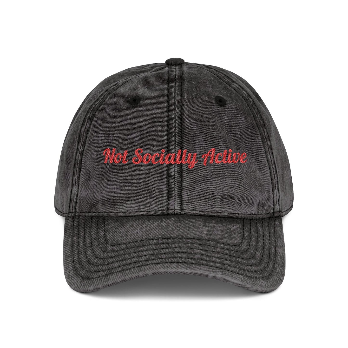 Vintage Embroidered Cap — "Not Socially Active" Distressed Dad Hat