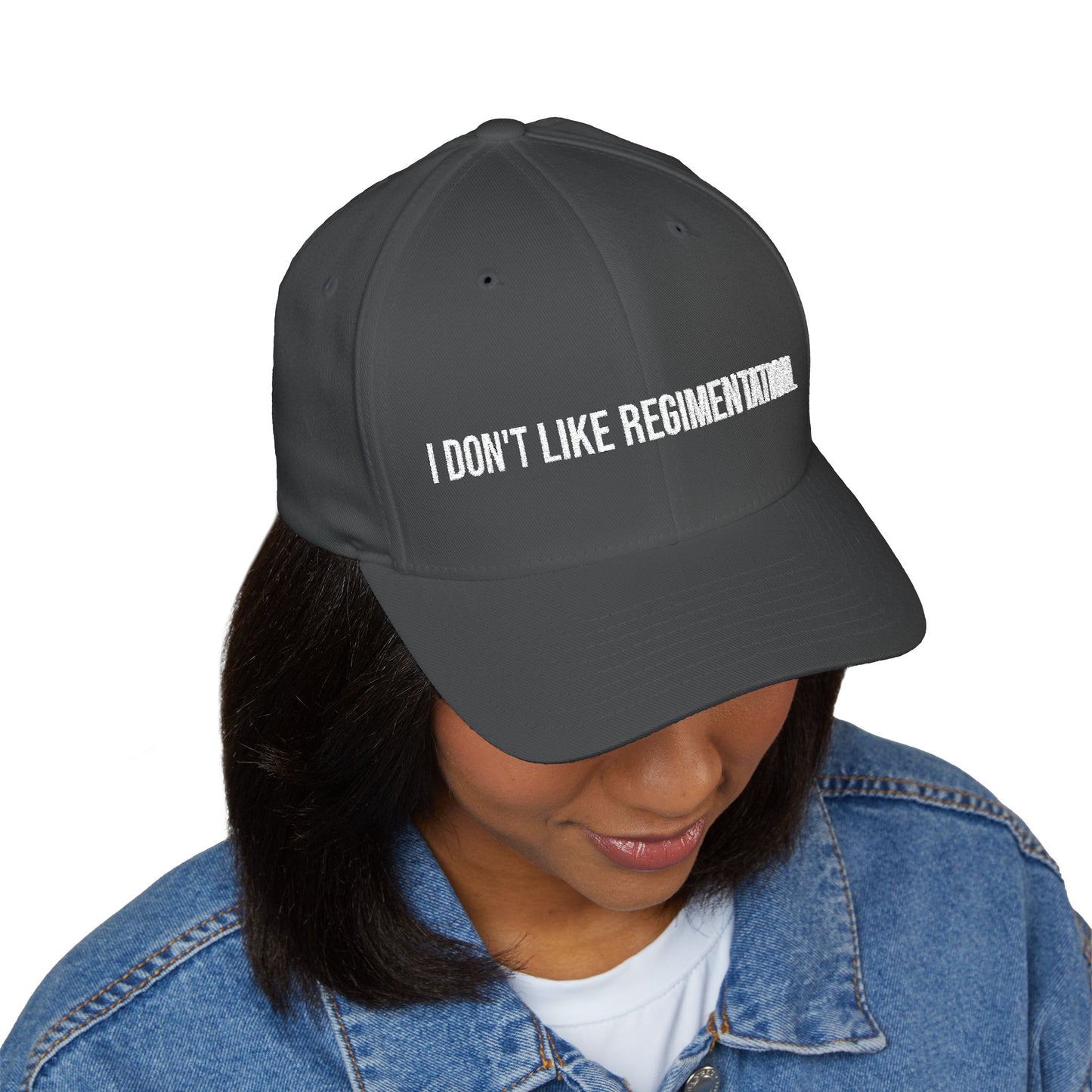 Embroidered Baseball Cap — "I Don't Like Regimentation" Conservative Statement Hat