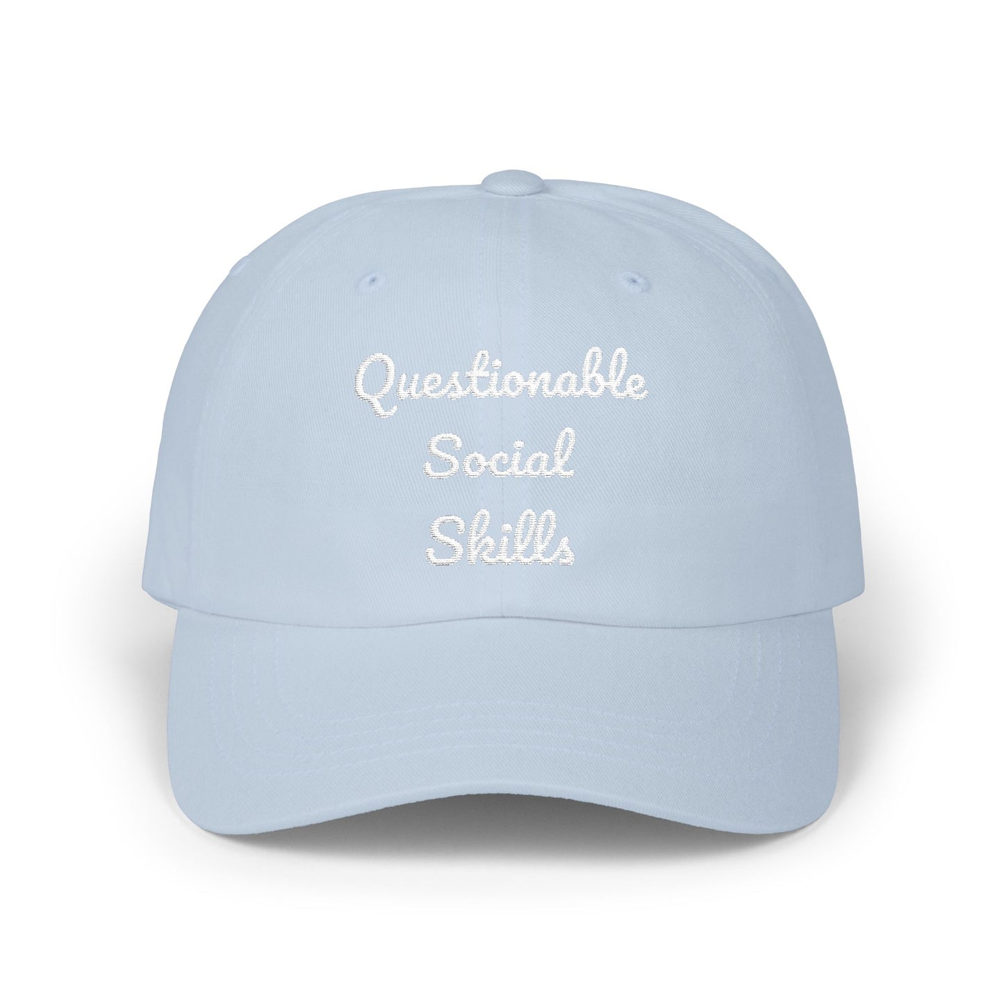 Questionable Social Skills Dad Cap – Funny Embroidered Baseball Hat for Introverts