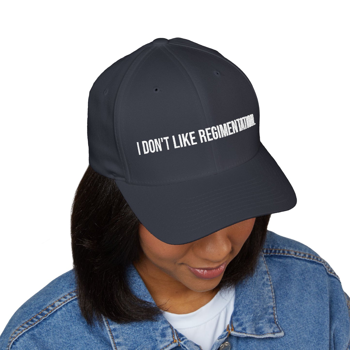 Embroidered Baseball Cap — "I Don't Like Regimentation" Conservative Statement Hat