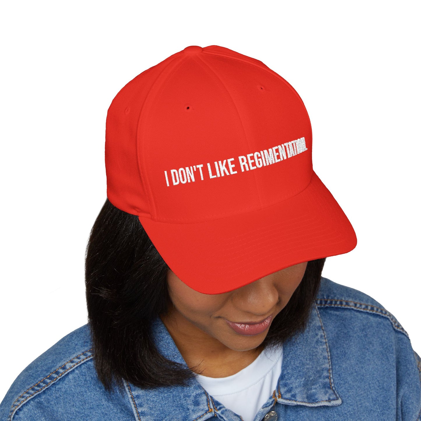 Embroidered Baseball Cap — "I Don't Like Regimentation" Conservative Statement Hat