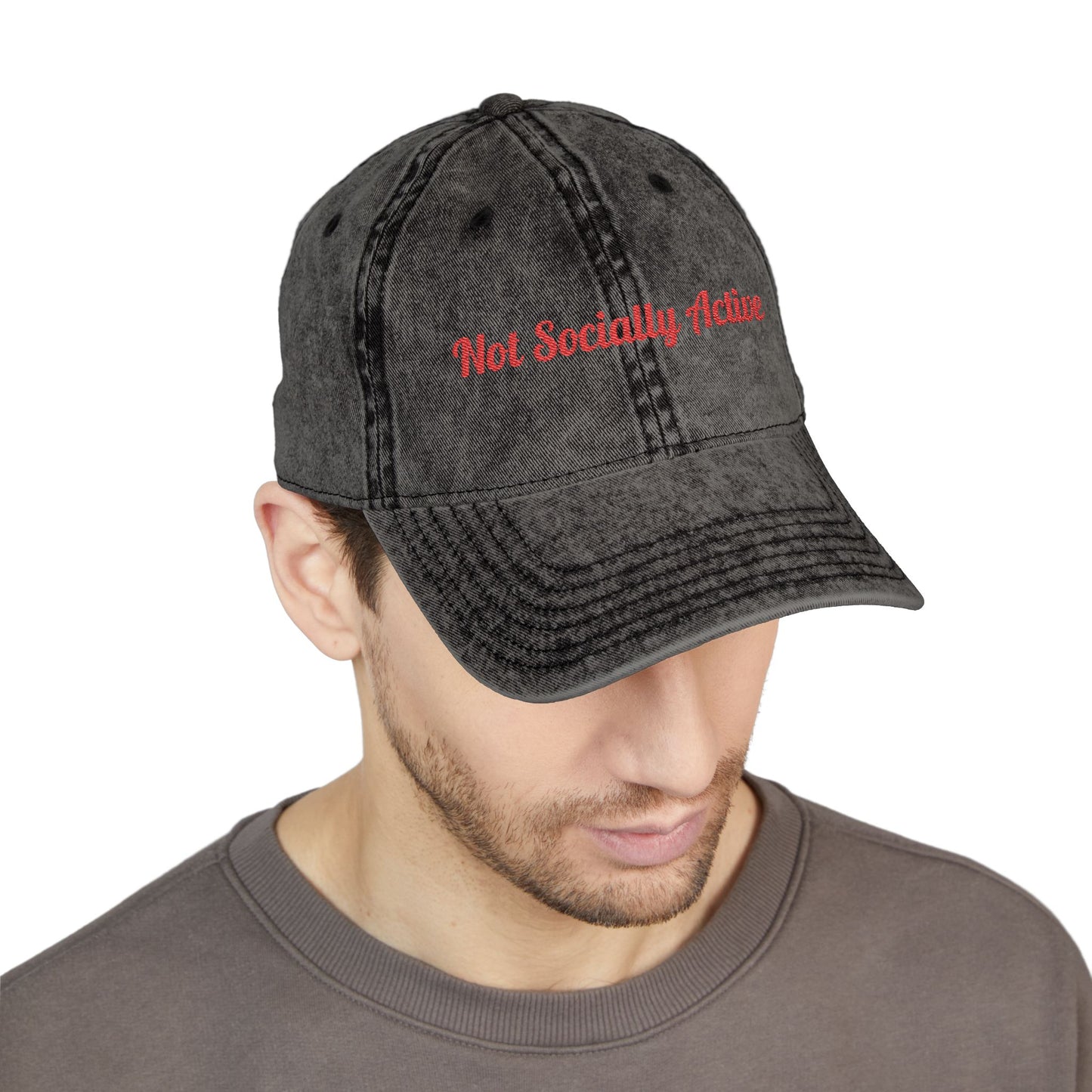Vintage Embroidered Cap — "Not Socially Active" Distressed Dad Hat